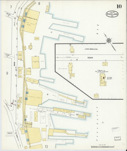 Sanborn Fire Insurance Map from Rockland, Knox County, Maine (1912), Sheet #0010 - Historic Sanborn Fire Insurance Map Print, vintage old map wall art, antique decor, genealogy gift, Maine Maine map