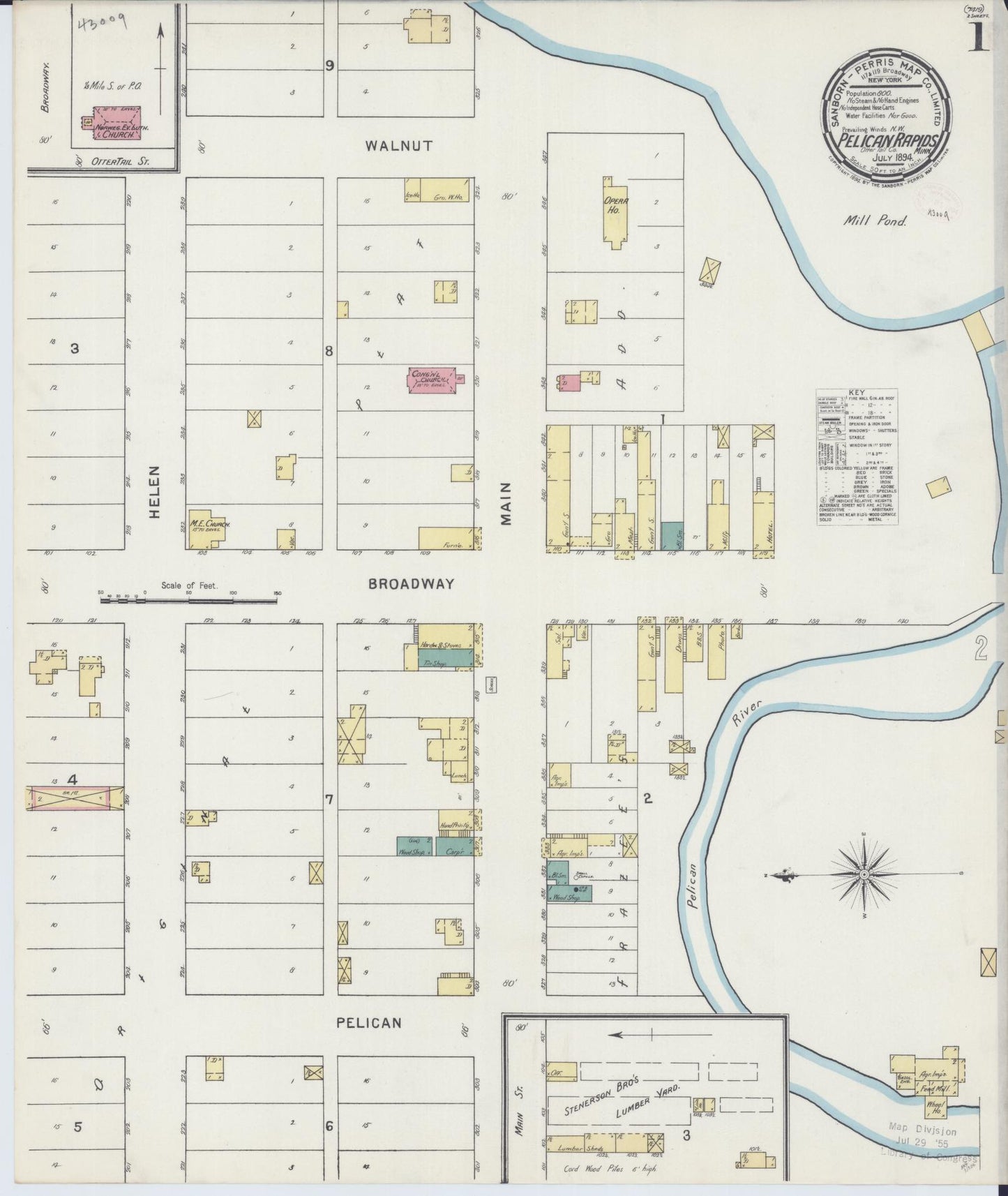 Sanborn Fire Insurance Map from Pelican Rapids, Otter Tail County, Minnesota (1894), Sheet #0001 - Historic Sanborn Fire Insurance Map Print, vintage old map wall art, antique decor, genealogy gift, Minnesota Minnesota map