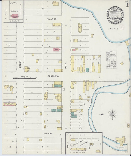 Sanborn Fire Insurance Map from Pelican Rapids, Otter Tail County, Minnesota (1894), Sheet #0001 - Historic Sanborn Fire Insurance Map Print, vintage old map wall art, antique decor, genealogy gift, Minnesota Minnesota map