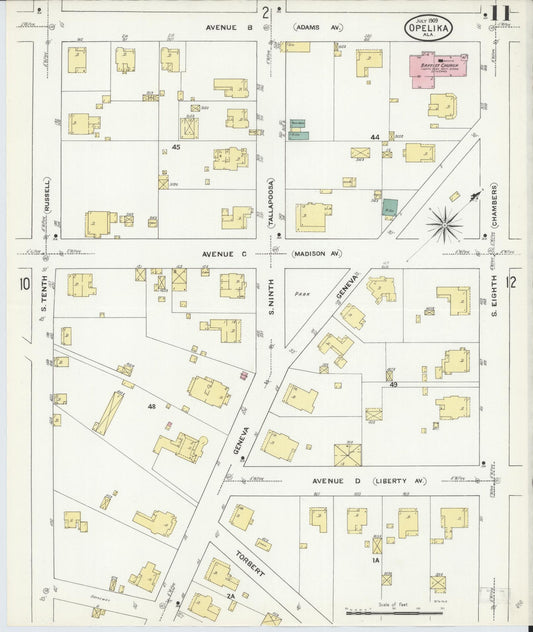 Sanborn Fire Insurance Map from Opelika, Lee County, Alabama (1909), Sheet #0011 - Historic Sanborn Fire Insurance Map Print, vintage old map wall art, antique decor, genealogy gift, Alabama Alabama map
