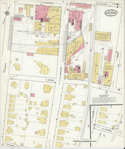 Sanborn Fire Insurance Map from High Point, Guilford County, North Carolina (1917), Sheet #0007 - Historic Sanborn Fire Insurance Map Print, vintage old map wall art, antique decor, genealogy gift, North Carolina North Carolina map