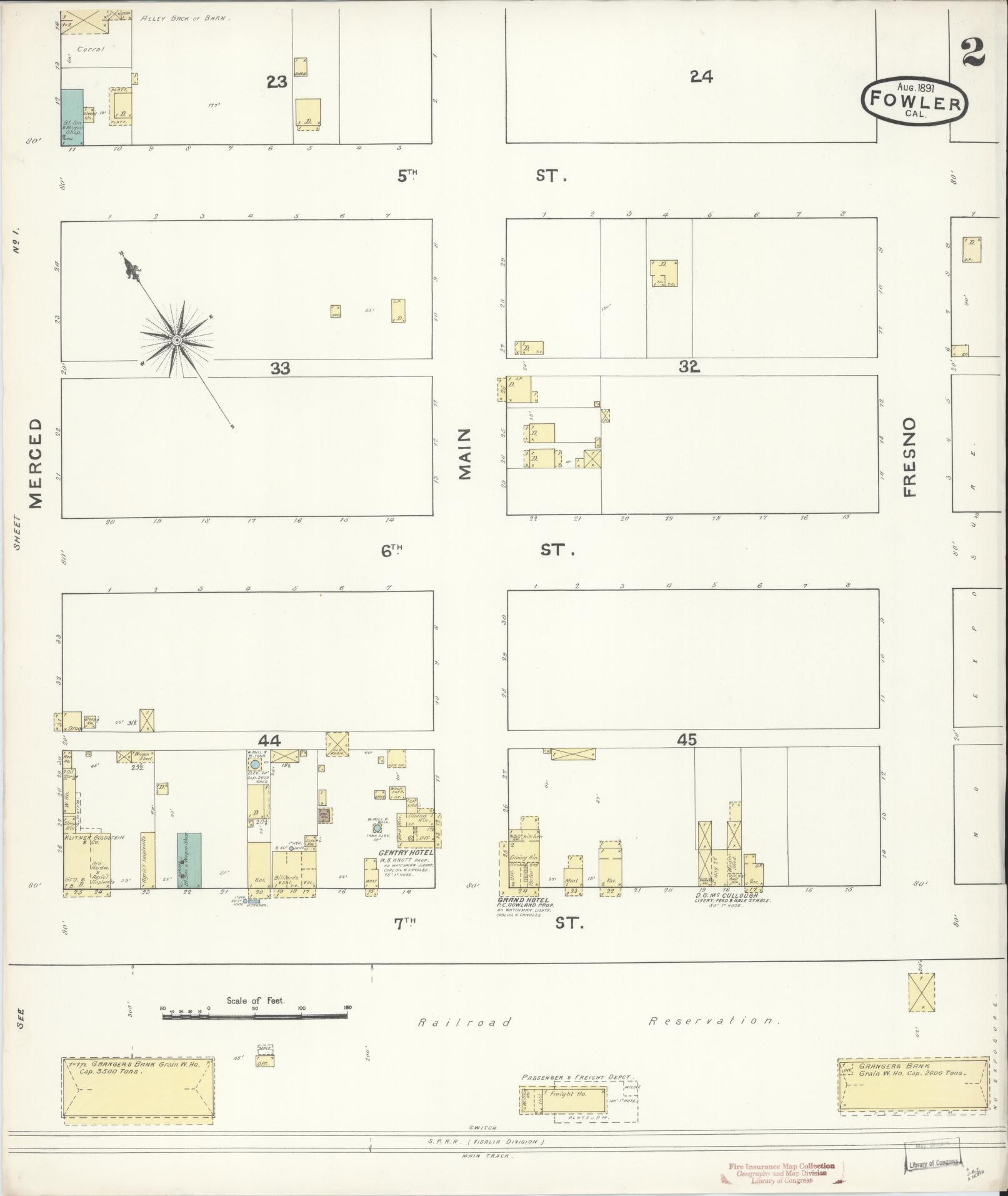 Sanborn Fire Insurance Map from Fowler, Fresno County, California (1891), Sheet #0002 - Historic Sanborn Fire Insurance Map Print, vintage old map wall art, antique decor, genealogy gift, California California map