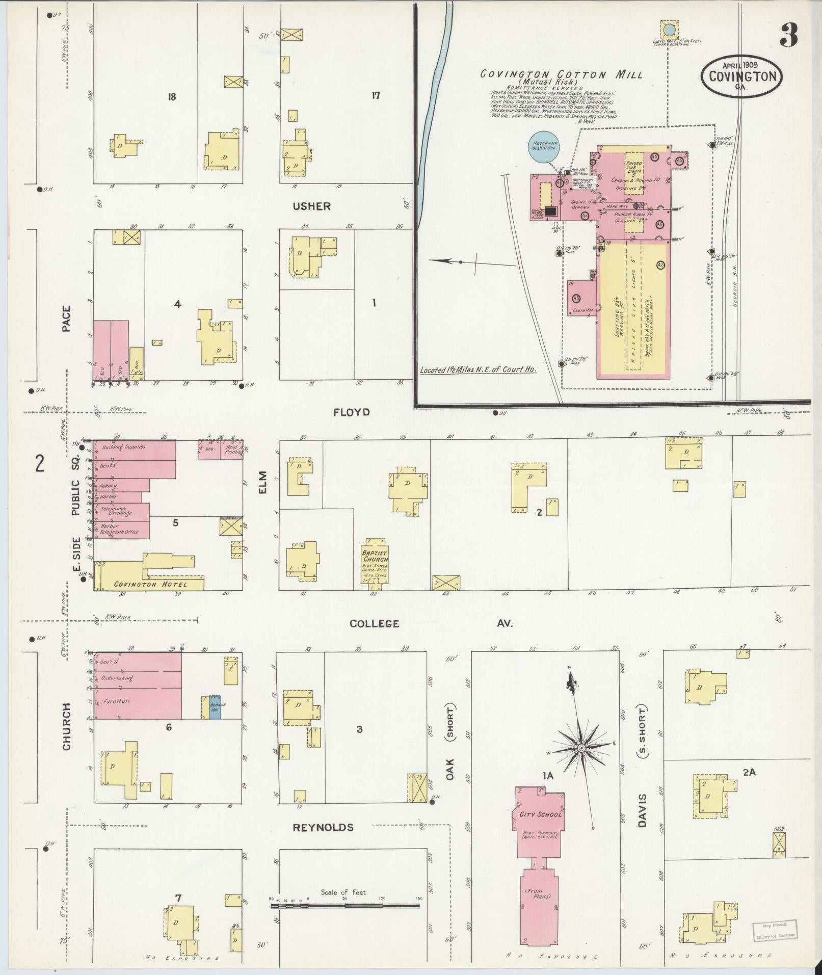Sanborn Fire Insurance Map from Covington, Newton County, Georgia (1909), Sheet #0003 - Historic Sanborn Fire Insurance Map Print, vintage old map wall art, antique decor, genealogy gift, Georgia Georgia map