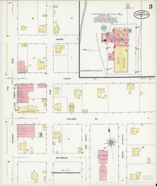 Sanborn Fire Insurance Map from Covington, Newton County, Georgia (1909), Sheet #0003 - Historic Sanborn Fire Insurance Map Print, vintage old map wall art, antique decor, genealogy gift, Georgia Georgia map