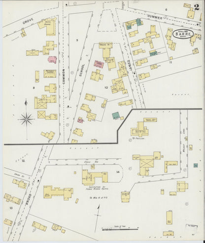 Sanborn Fire Insurance Map from Barre, Worcester County, Massachusetts (1895), Sheet #0002 - Historic Sanborn Fire Insurance Map Print, vintage old map wall art, antique decor, genealogy gift, Massachusetts Massachusetts map