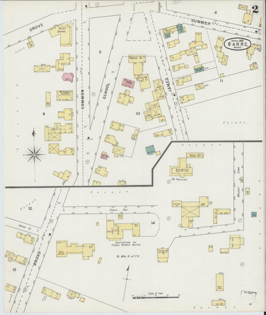 Sanborn Fire Insurance Map from Barre, Worcester County, Massachusetts (1895), Sheet #0002 - Historic Sanborn Fire Insurance Map Print, vintage old map wall art, antique decor, genealogy gift, Massachusetts Massachusetts map