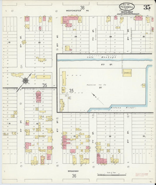 Sanborn Fire Insurance Map from Peekskill, Westchester County, New York (1911), Sheet #0035 - Historic Sanborn Fire Insurance Map Print, vintage old map wall art, antique decor, genealogy gift, New York New York map