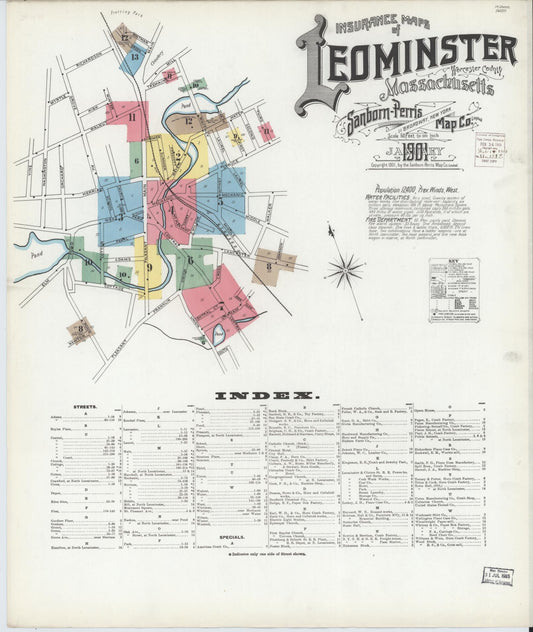 Sanborn Fire Insurance Map from Leominster, Worcester County, Massachusetts (1901), Sheet #0001 - Complete Map Set gallery image, historic Sanborn map, vintage wall art, Massachusetts Massachusetts