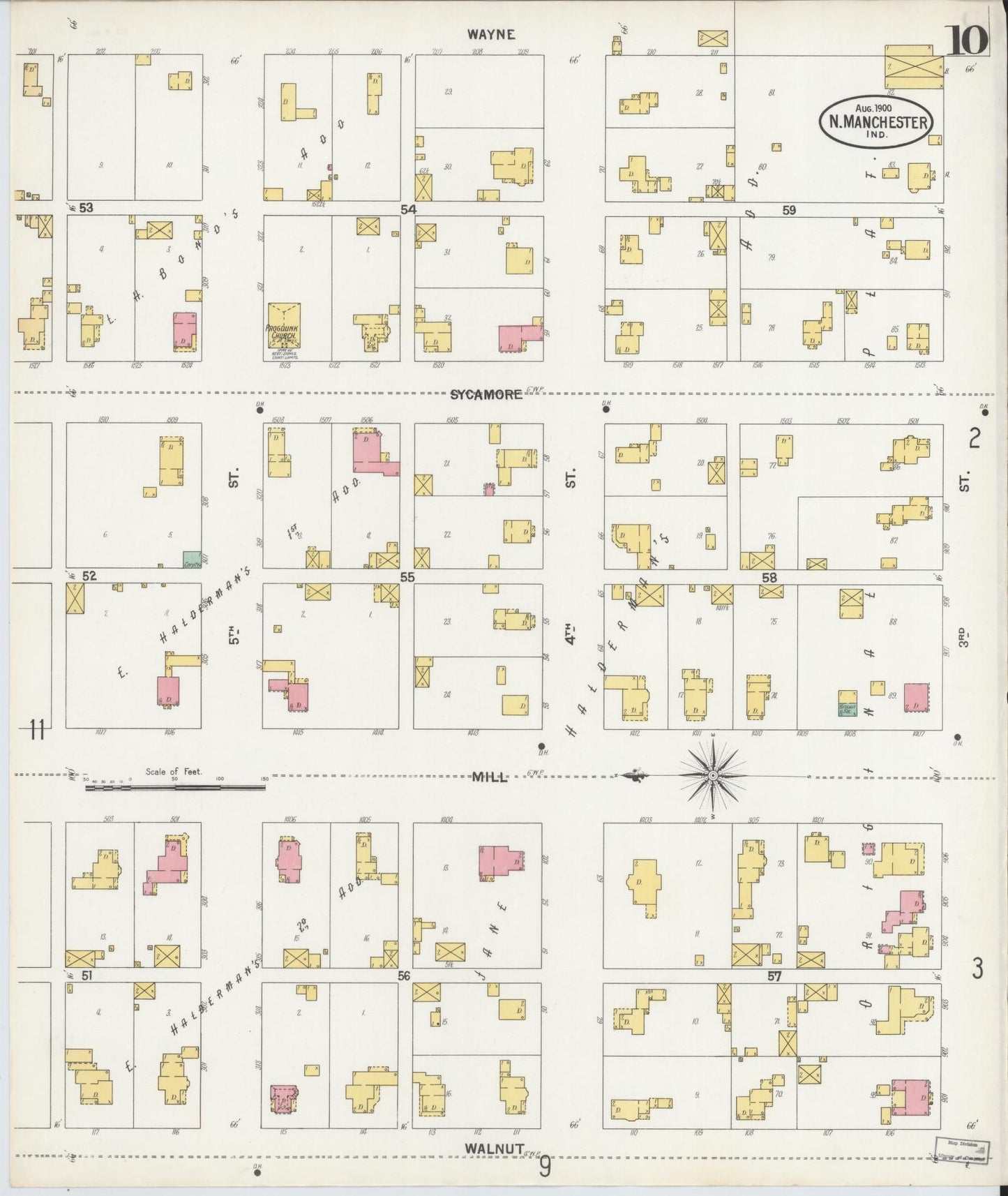 Sanborn Fire Insurance Map from North Manchester, Wabash County, Indiana (1900), Sheet #0010 - Historic Sanborn Fire Insurance Map Print, vintage old map wall art, antique decor, genealogy gift, Indiana Indiana map