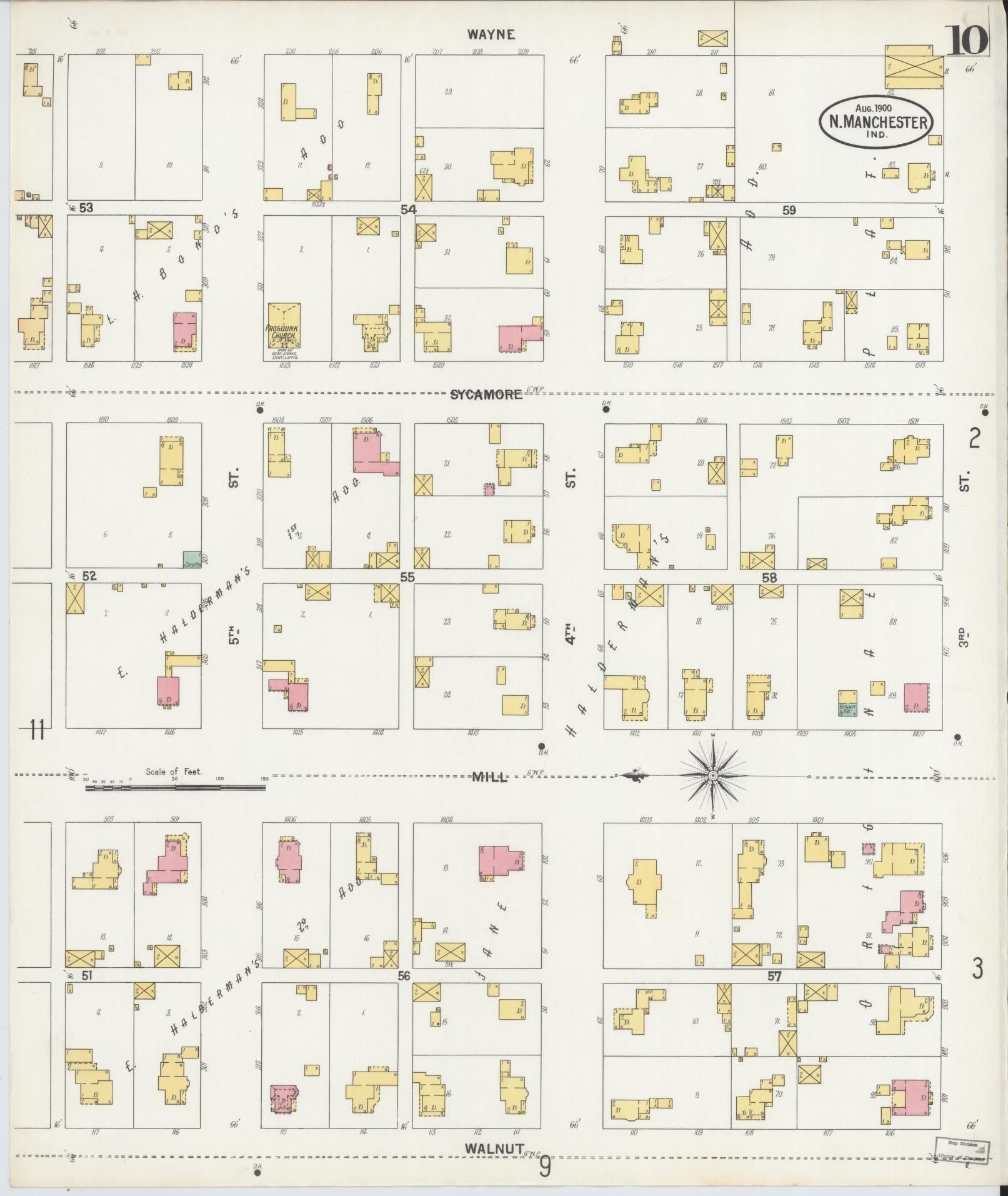 Sanborn Fire Insurance Map from North Manchester, Wabash County, Indiana (1900), Sheet #0010 - Historic Sanborn Fire Insurance Map Print, vintage old map wall art, antique decor, genealogy gift, Indiana Indiana map