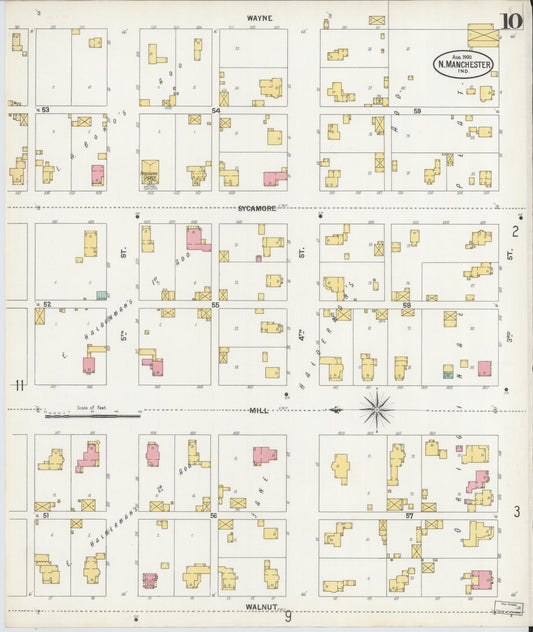 Sanborn Fire Insurance Map from North Manchester, Wabash County, Indiana (1900), Sheet #0010 - Historic Sanborn Fire Insurance Map Print, vintage old map wall art, antique decor, genealogy gift, Indiana Indiana map