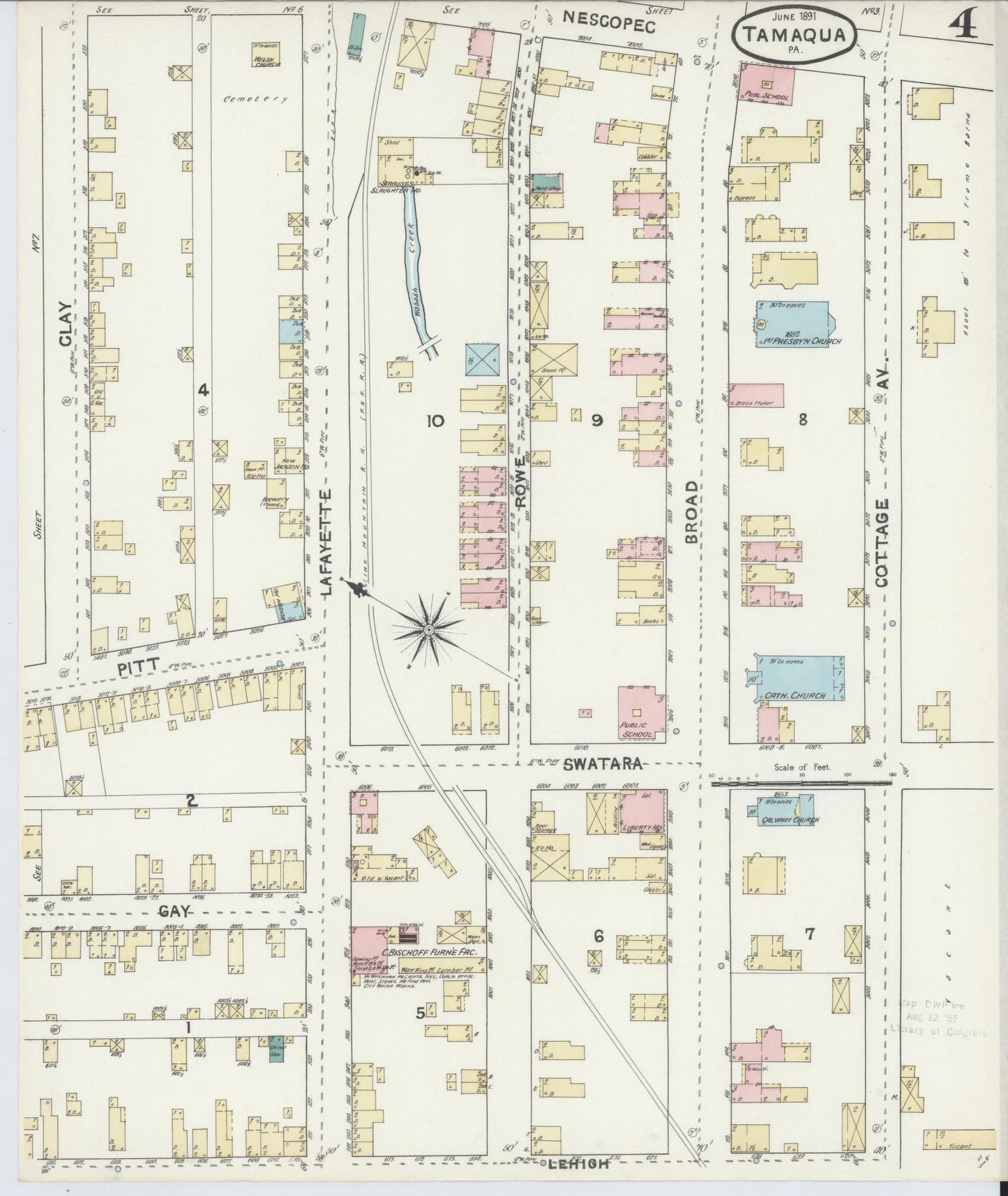 Sanborn Fire Insurance Map from Tamaqua, Schuylkill County, Pennsylvania (1891), Sheet #0004 - Complete Map Set gallery image, historic Sanborn map, vintage wall art, Pennsylvania Pennsylvania