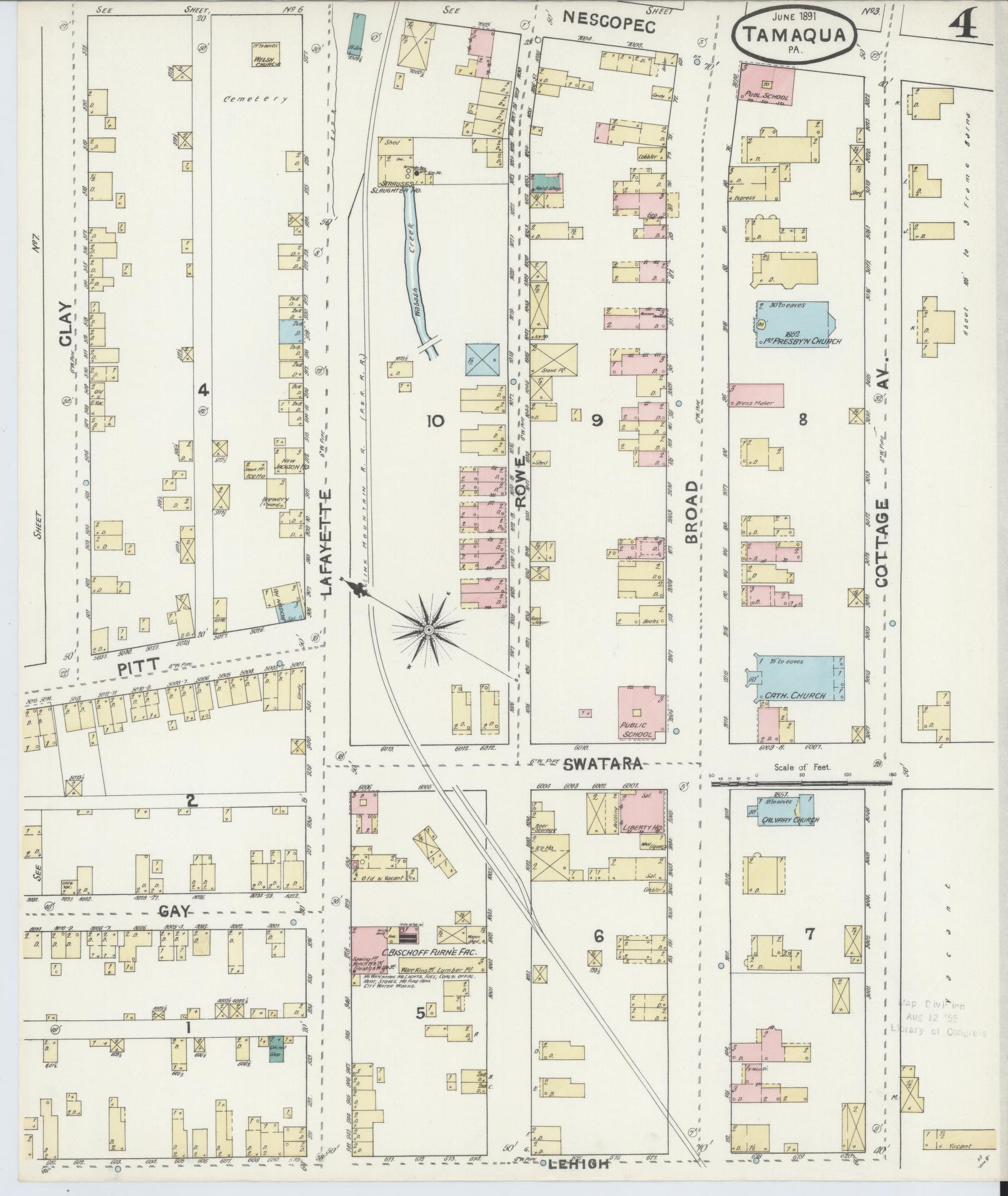 Sanborn Fire Insurance Map from Tamaqua, Schuylkill County, Pennsylvania (1891), Sheet #0004 - Complete Map Set gallery image, historic Sanborn map, vintage wall art, Pennsylvania Pennsylvania