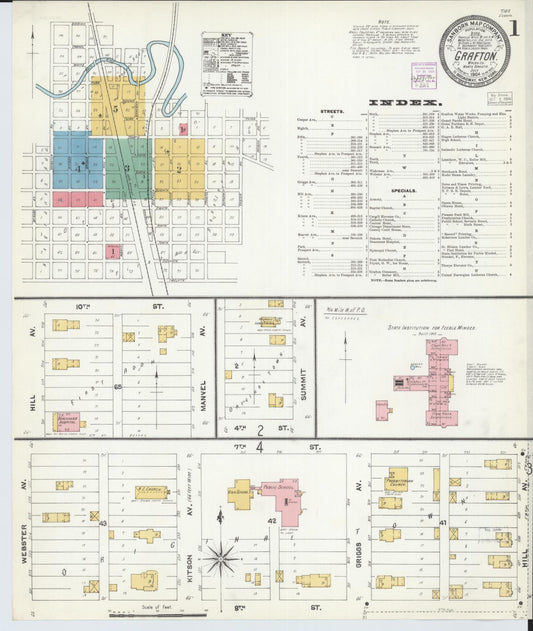 Sanborn Fire Insurance Map from Grafton, Walsh County, North Dakota (1904), Sheet #0001 - Historic Sanborn Fire Insurance Map Print, vintage old map wall art, antique decor, genealogy gift, North Dakota North Dakota map