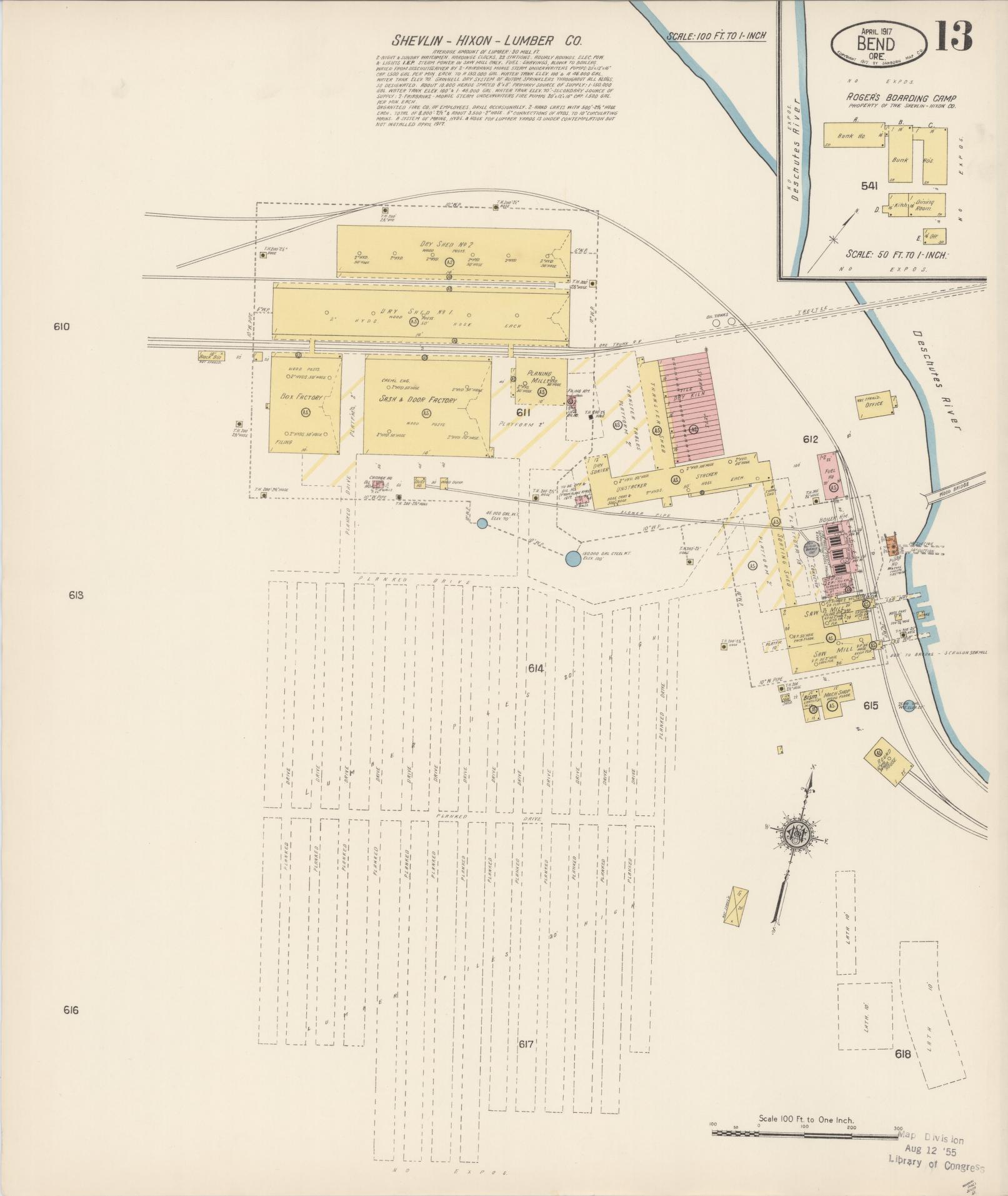Sanborn Fire Insurance Map from Bend, Deschutes County, Oregon (1917), Sheet #0013 - Complete Map Set gallery image, historic Sanborn map, vintage wall art, Oregon Oregon