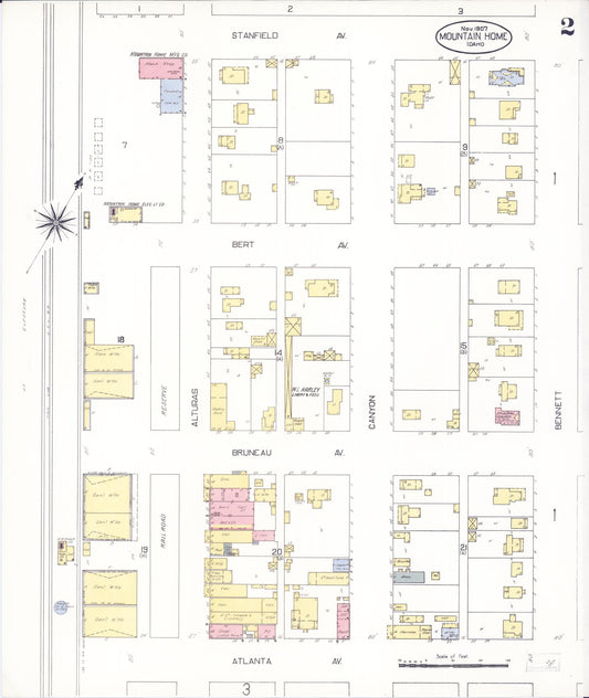 Sanborn Fire Insurance Map from Mountain Home, Elmore County, Idaho (1907), Sheet #0002 - Historic Sanborn Fire Insurance Map Print, vintage old map wall art, antique decor, genealogy gift, Idaho Idaho map