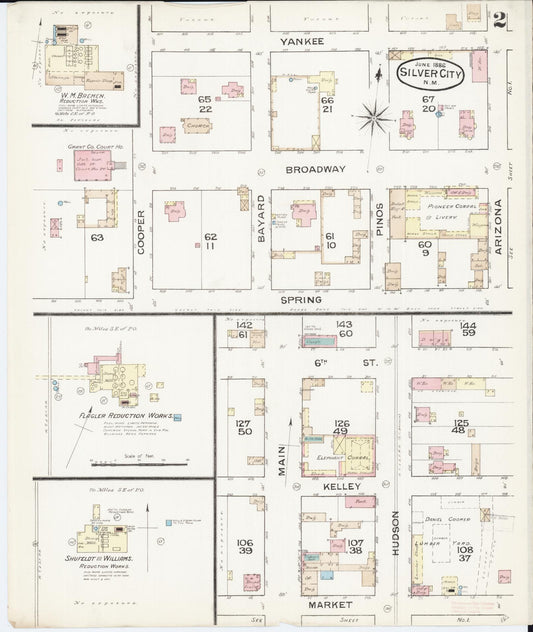 Sanborn Fire Insurance Map from Silver City, Grant County, New Mexico (1886), Sheet #0002 - Historic Sanborn Fire Insurance Map Print, vintage old map wall art, antique decor, genealogy gift, New Mexico New Mexico map