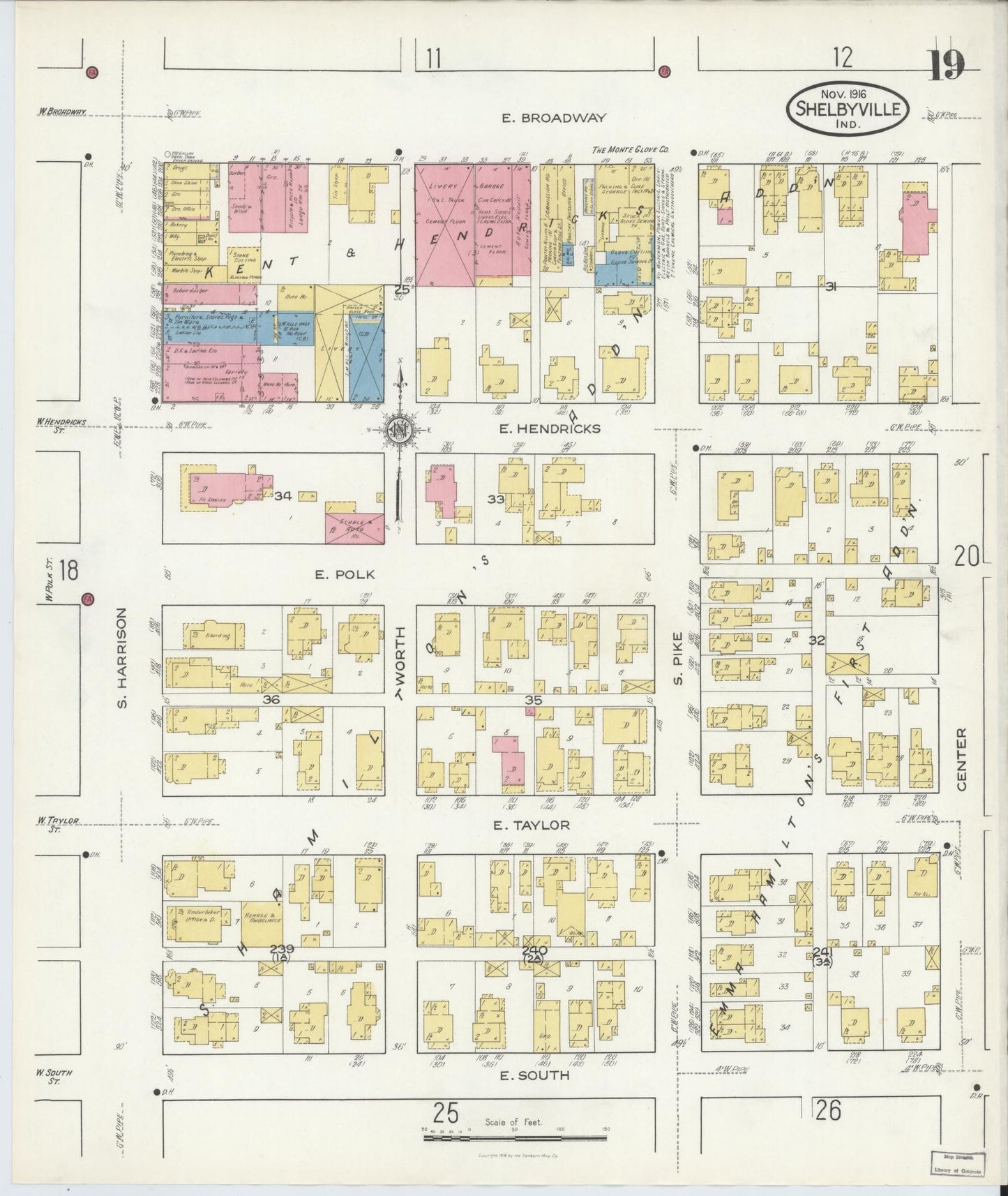 Sanborn Fire Insurance Map from Shelbyville, Shelby County, Indiana (1916), Sheet #0019 - Complete Map Set gallery image, historic Sanborn map, vintage wall art, Indiana Indiana