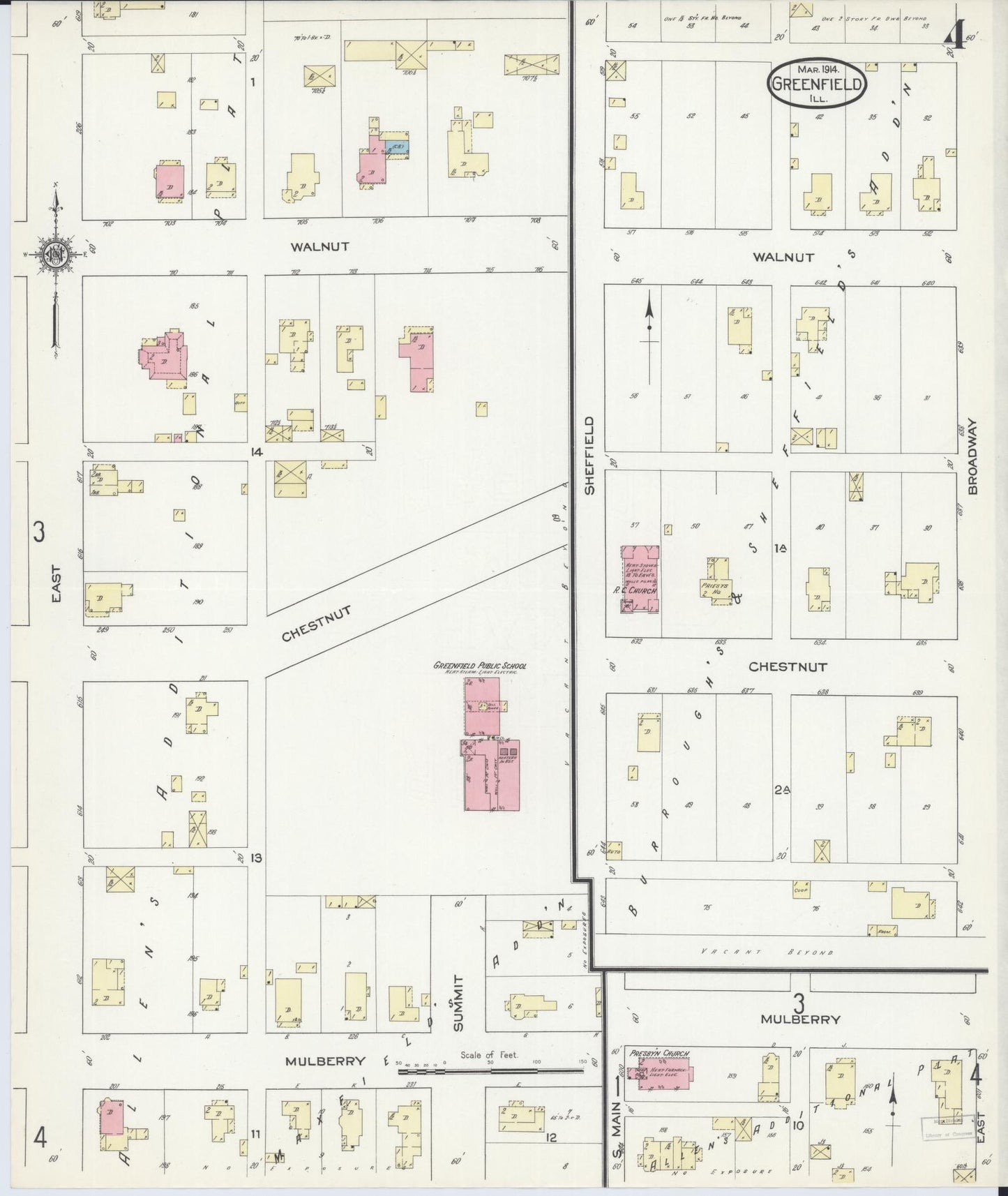 Sanborn Fire Insurance Map from Greenfield, Greene County, Illinois (1914), Sheet #0004 - Historic Sanborn Fire Insurance Map Print, vintage old map wall art, antique decor, genealogy gift, Illinois Illinois map