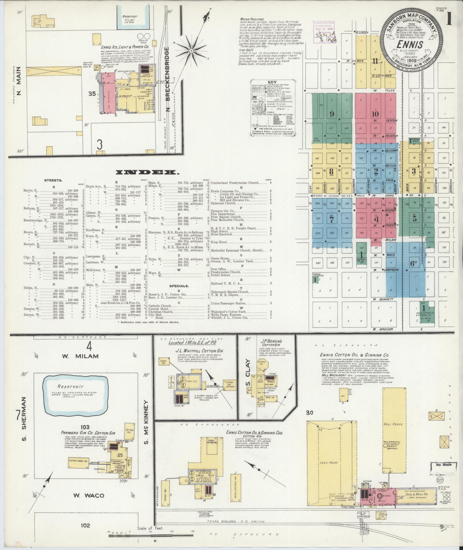 Sanborn Fire Insurance Map from Ennis, Ellis County, Texas (1909), Sheet #0001 - Complete Map Set gallery image, historic Sanborn map, vintage wall art, Texas Texas