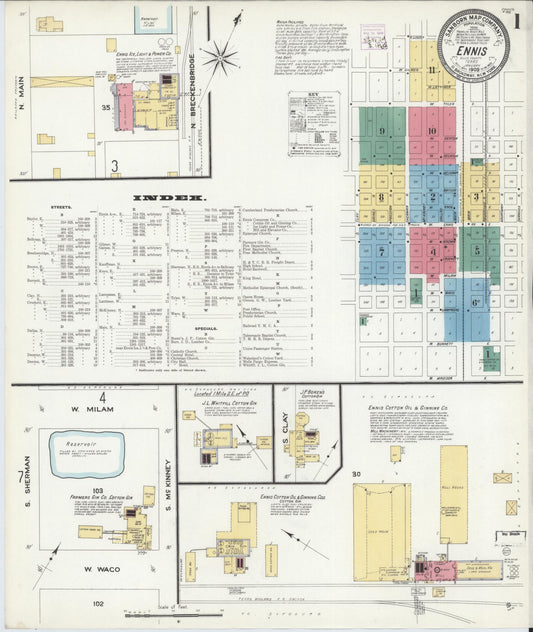 Sanborn Fire Insurance Map from Ennis, Ellis County, Texas (1909), Sheet #0001 - Complete Map Set gallery image, historic Sanborn map, vintage wall art, Texas Texas