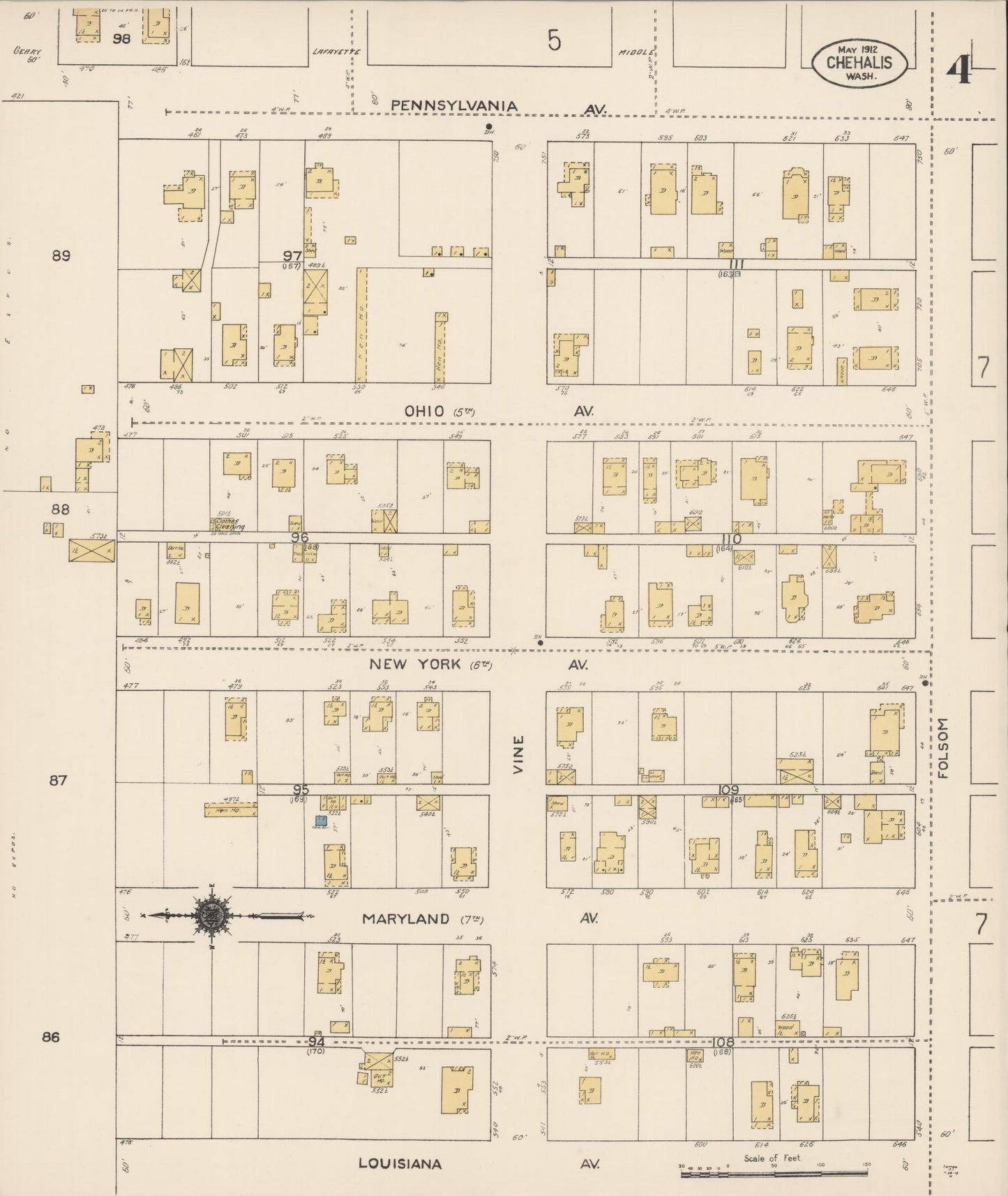 Sanborn Fire Insurance Map from Chehalis, Lewis County, Washington (1912), Sheet #0004 - Complete Map Set gallery image, historic Sanborn map, vintage wall art, Washington Washington