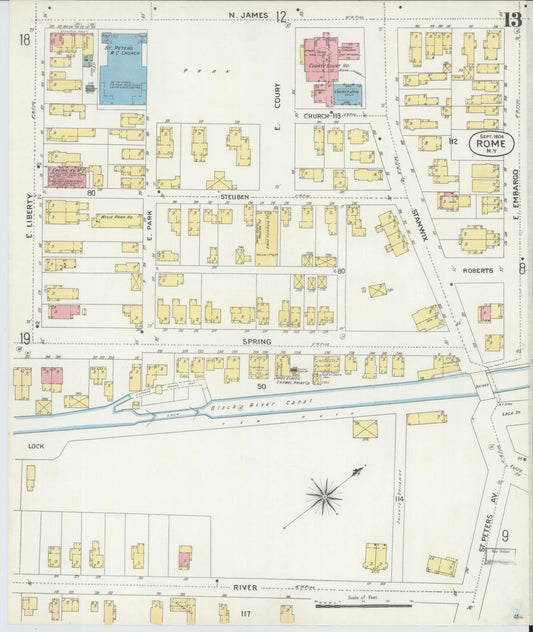 Sanborn Fire Insurance Map from Rome, Oneida County, New York (1904), Sheet #0013 - Historic Sanborn Fire Insurance Map Print, vintage old map wall art, antique decor, genealogy gift, New York New York map