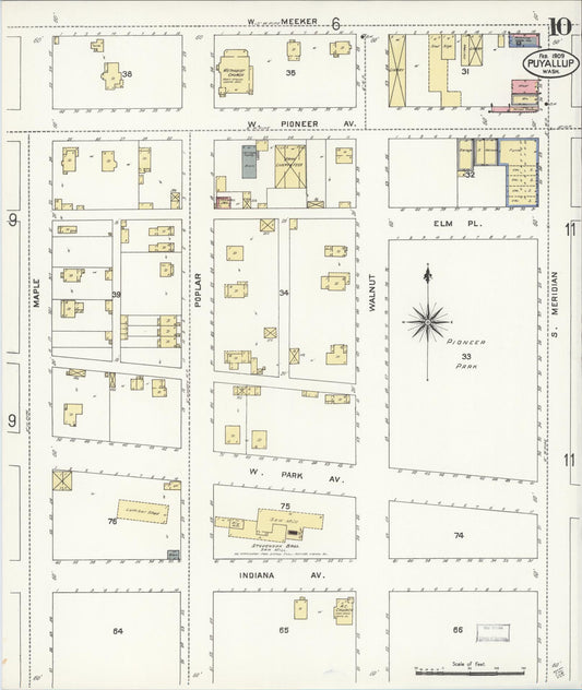 Sanborn Fire Insurance Map from Puyallup, Pierce County, Washington (1909), Sheet #0010 - Historic Sanborn Fire Insurance Map Print, vintage old map wall art, antique decor, genealogy gift, Washington Washington map