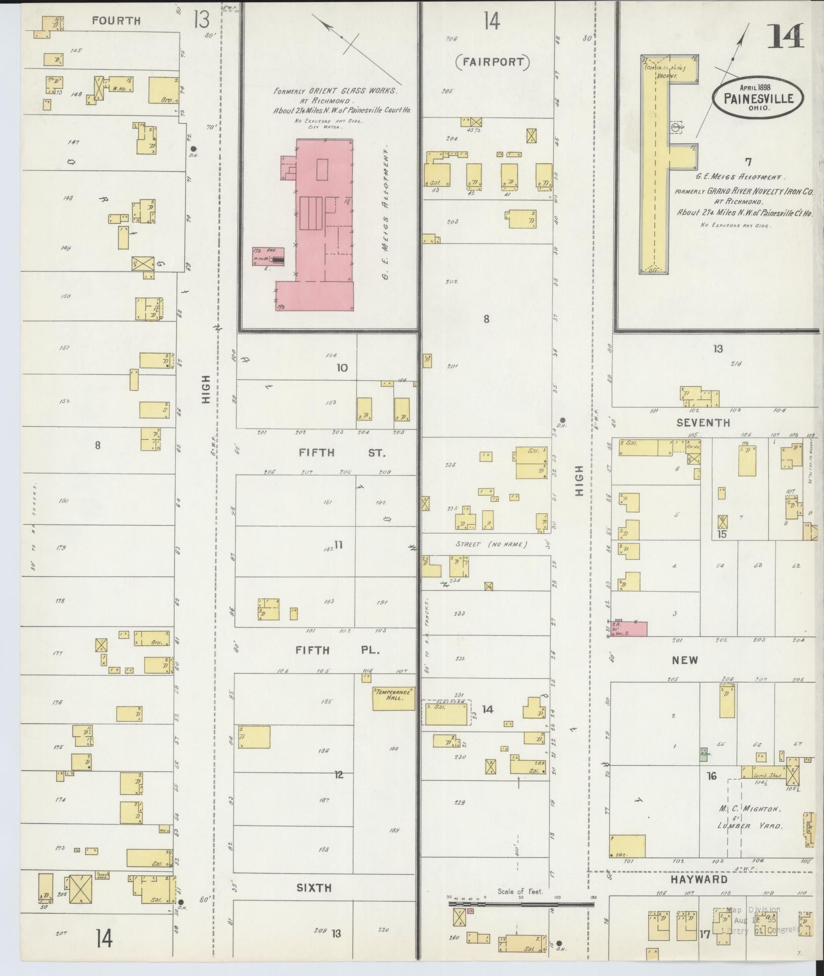 Sanborn Fire Insurance Map from Painesville, Lake County, Ohio (1898), Sheet #0014 - Historic Sanborn Fire Insurance Map Print, vintage old map wall art, antique decor, genealogy gift, Ohio Ohio map