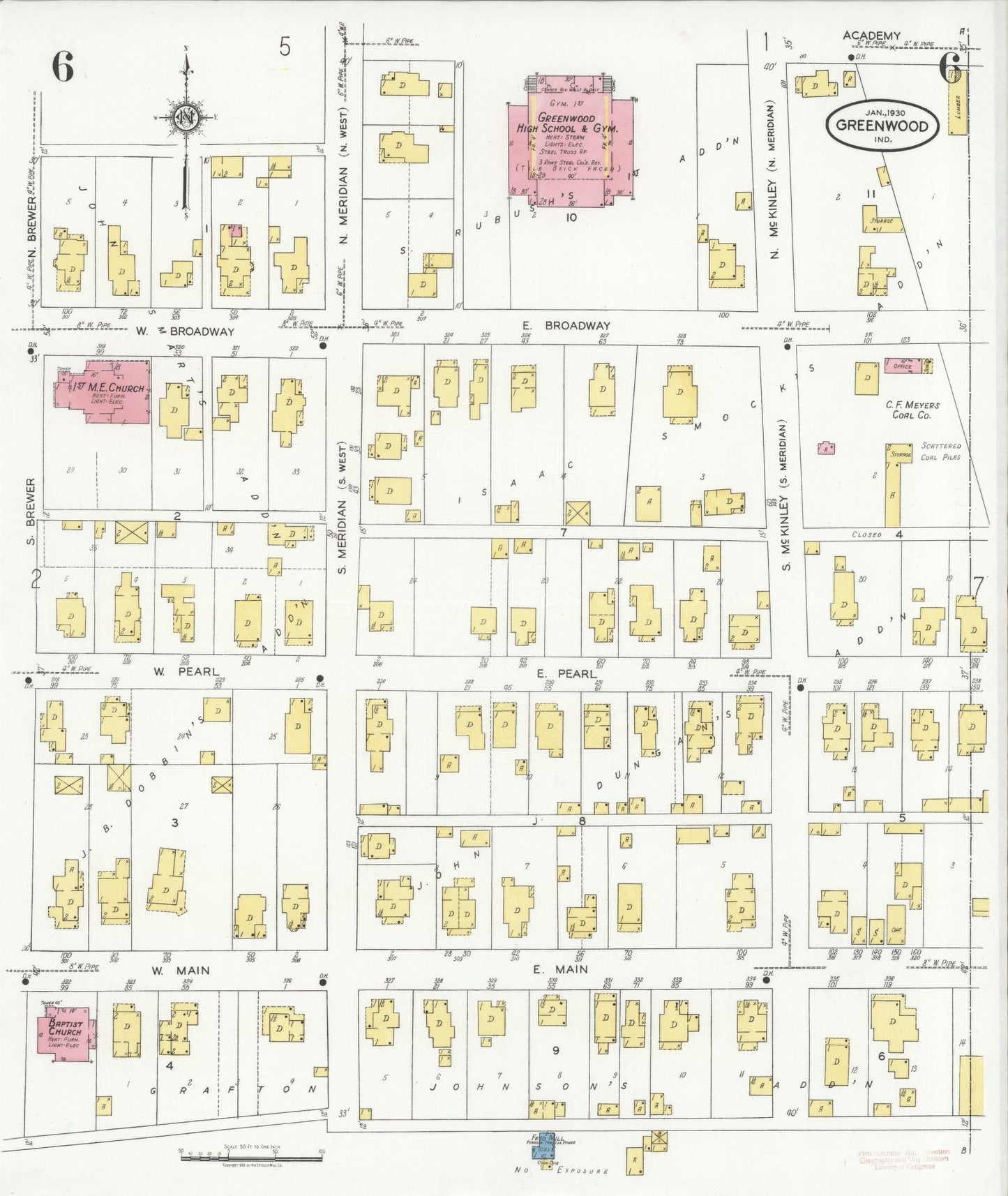 Sanborn Fire Insurance Map from Greenwood, Johnson County, Indiana (1930), Sheet #0006 - Complete Map Set gallery image, historic Sanborn map, vintage wall art, Indiana Indiana