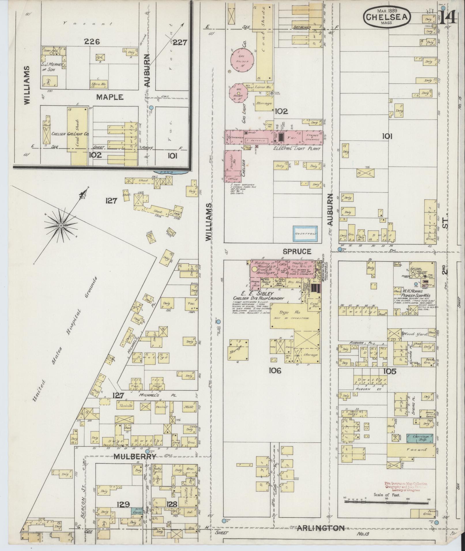 Sanborn Fire Insurance Map from Chelsea, Suffolk County, Massachusetts (1889), Sheet #0014 - Historic Sanborn Fire Insurance Map Print, vintage old map wall art, antique decor, genealogy gift, Massachusetts Massachusetts map