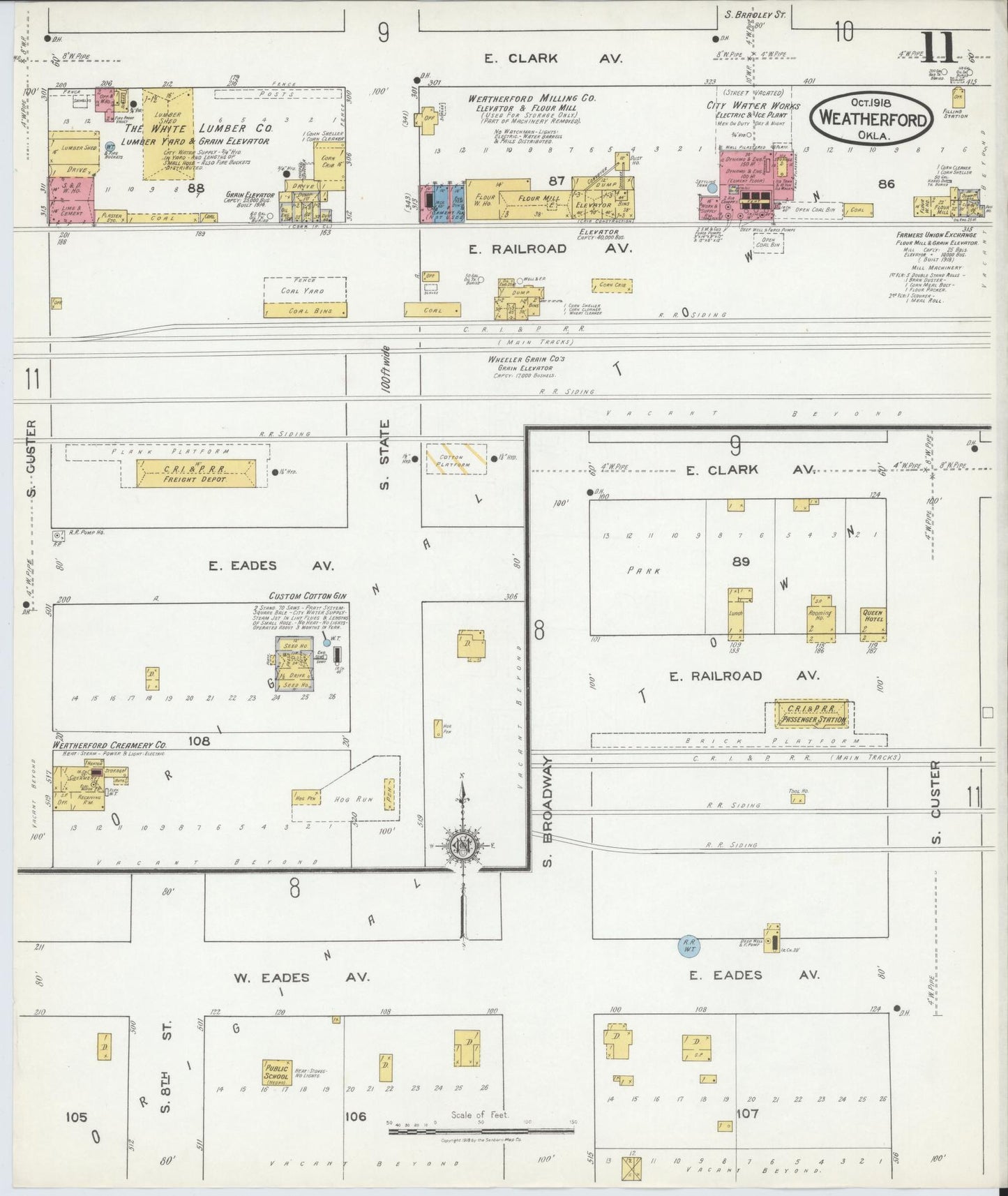 Sanborn Fire Insurance Map from Weatherford, Custer County, Oklahoma (1918), Sheet #0011 - Complete Map Set gallery image, historic Sanborn map, vintage wall art, Oklahoma Oklahoma