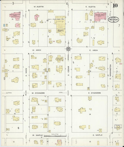 Sanborn Fire Insurance Map from Nevada, Vernon County, Missouri (1914), Sheet #0010 - Historic Sanborn Fire Insurance Map Print, vintage old map wall art, antique decor, genealogy gift, Missouri Missouri map