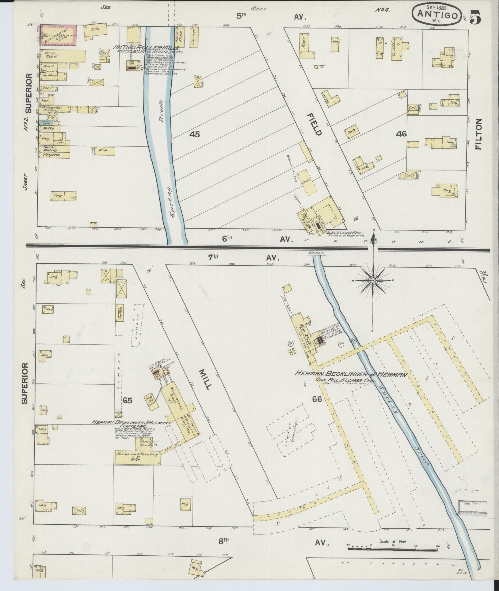 Sanborn Fire Insurance Map from Antigo, Langlade County, Wisconsin (1889), Sheet #0005 - Historic Sanborn Fire Insurance Map Print, vintage old map wall art, antique decor, genealogy gift, Wisconsin Wisconsin map