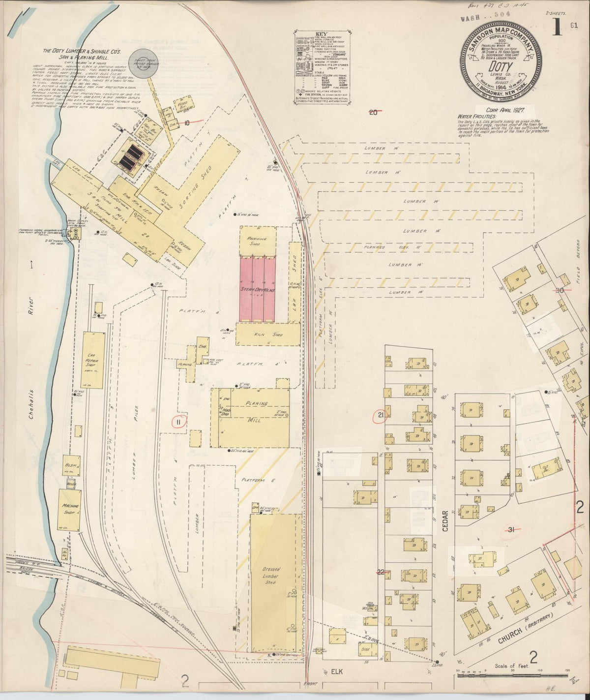 Sanborn Fire Insurance Map from Doty, Lewis County, Washington (1927), Sheet #0001 - Historic Sanborn Fire Insurance Map Print, vintage old map wall art, antique decor, genealogy gift, Washington Washington map