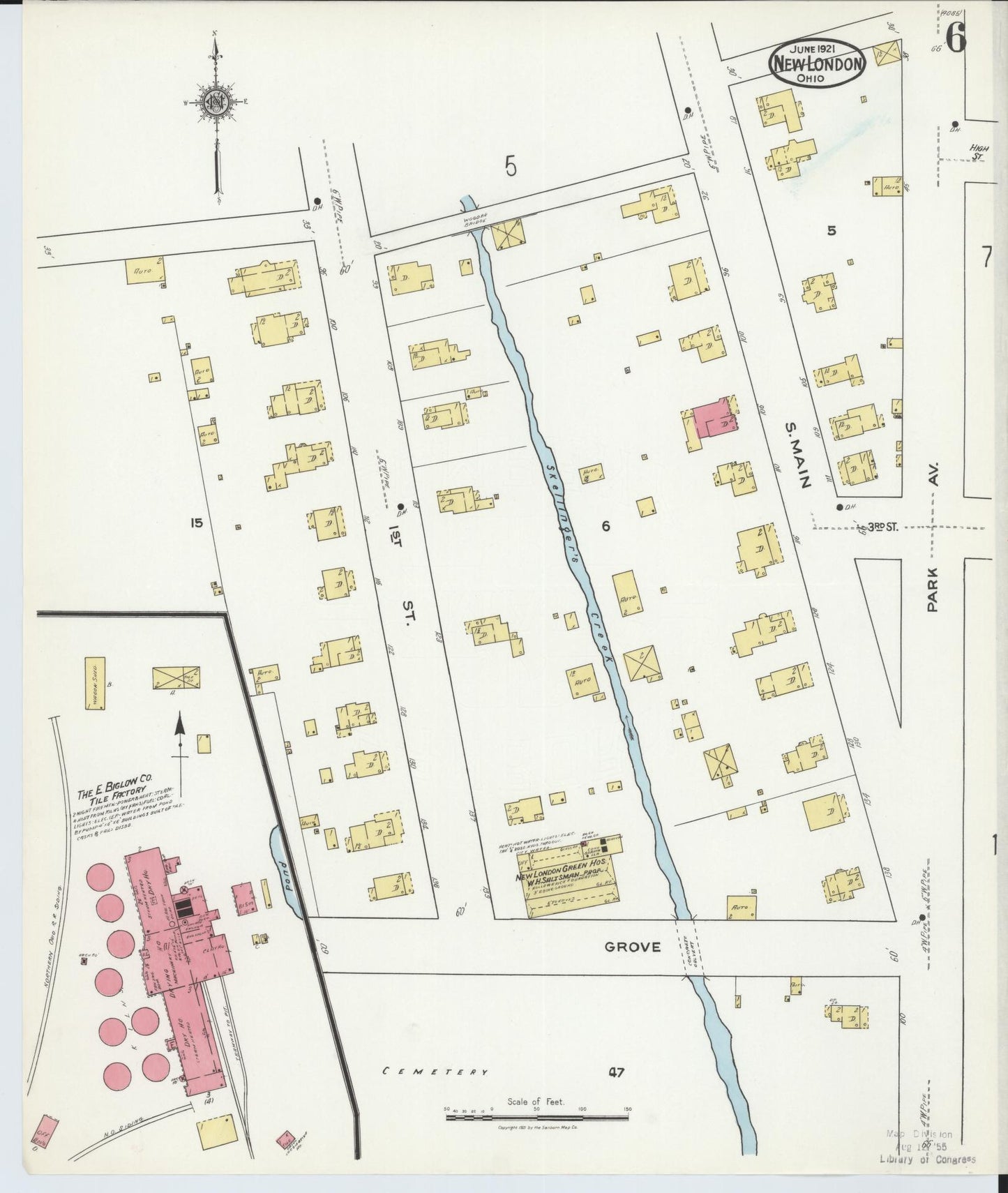 Sanborn Fire Insurance Map from New London, Huron County, Ohio (1921), Sheet #0006 - Complete Map Set gallery image, historic Sanborn map, vintage wall art, Ohio Ohio