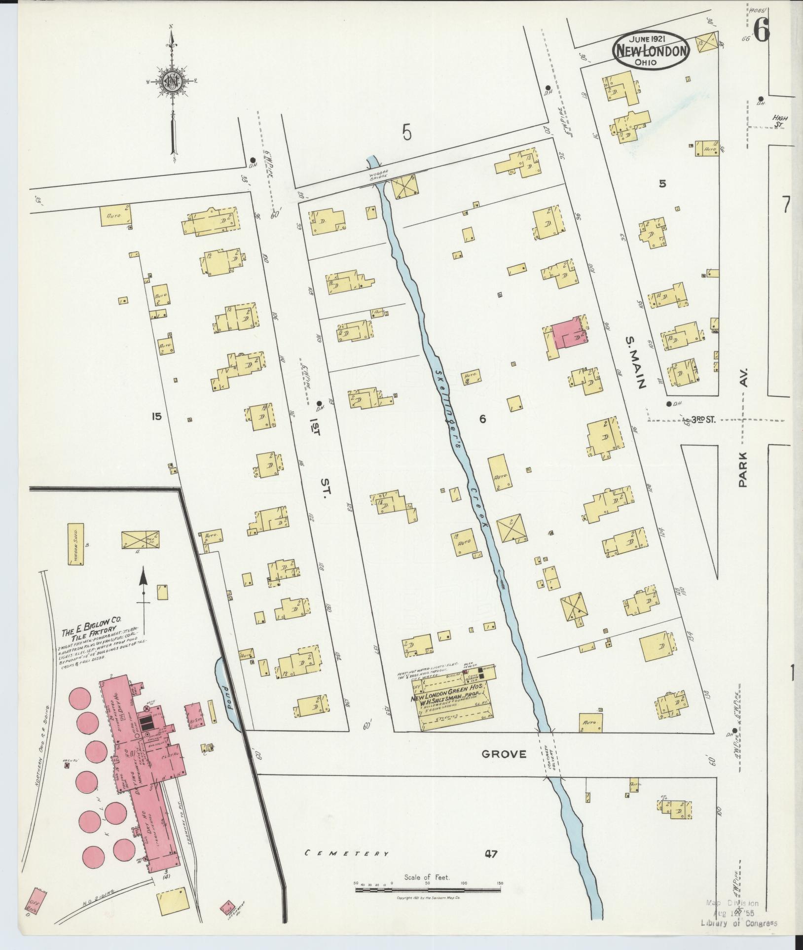 Sanborn Fire Insurance Map from New London, Huron County, Ohio (1921), Sheet #0006 - Complete Map Set gallery image, historic Sanborn map, vintage wall art, Ohio Ohio