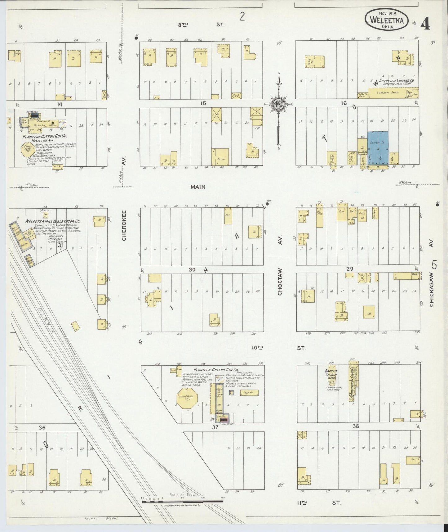 Sanborn Fire Insurance Map from Weleetka, Okfuskee County, Oklahoma (1918), Sheet #0004 - Complete Map Set gallery image, historic Sanborn map, vintage wall art, Oklahoma Oklahoma
