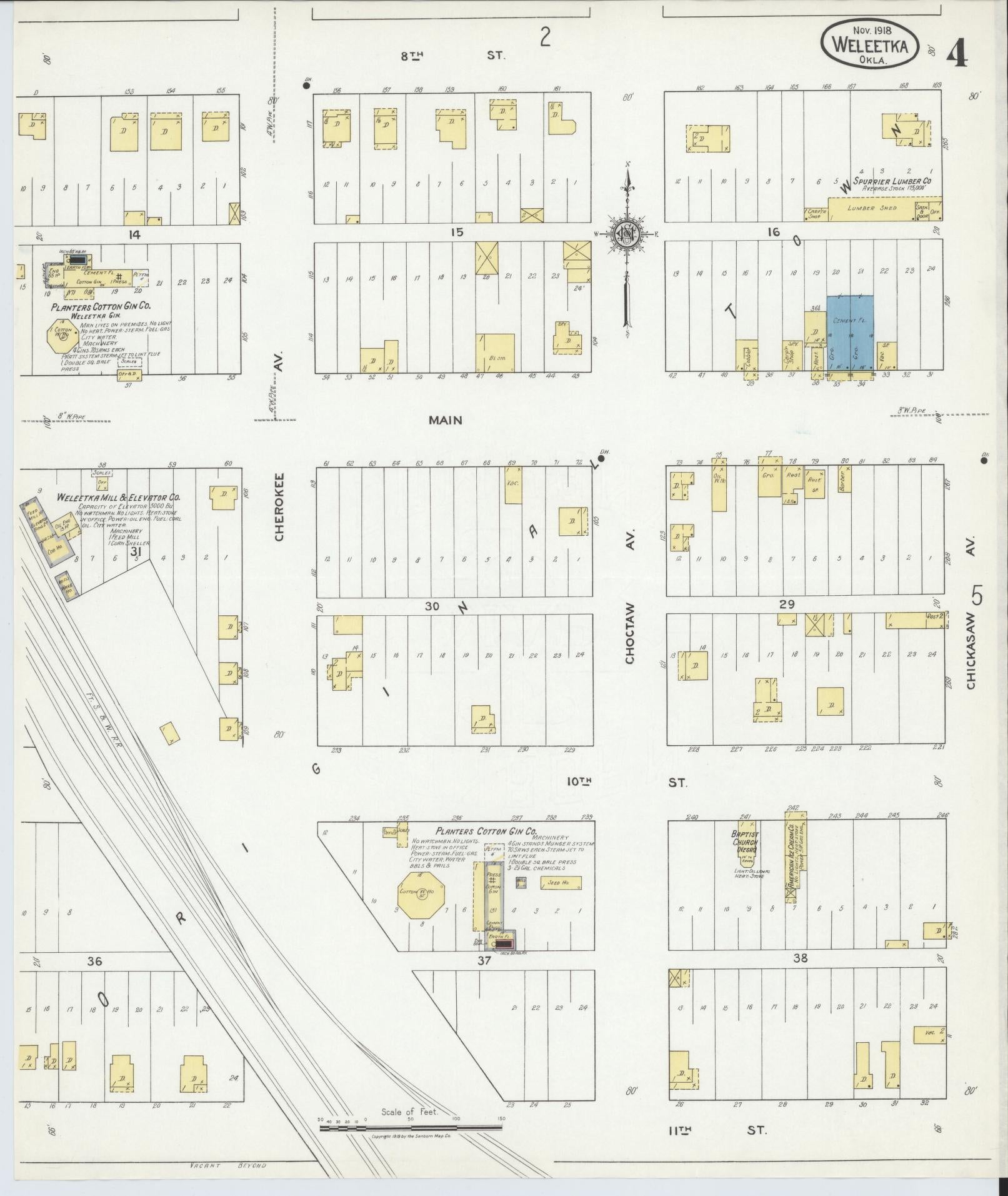 Sanborn Fire Insurance Map from Weleetka, Okfuskee County, Oklahoma (1918), Sheet #0004 - Complete Map Set gallery image, historic Sanborn map, vintage wall art, Oklahoma Oklahoma