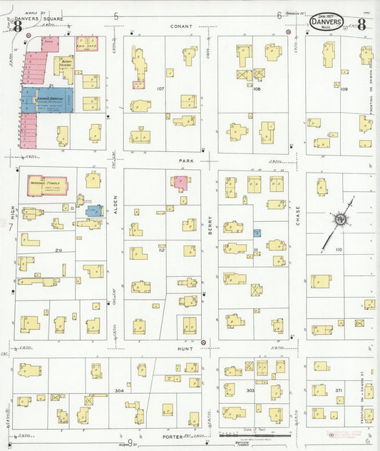 Sanborn Fire Insurance Map from Danvers, Essex County, Massachusetts (1927), Sheet #0008 - Historic Sanborn Fire Insurance Map Print, vintage old map wall art, antique decor, genealogy gift, Massachusetts Massachusetts map