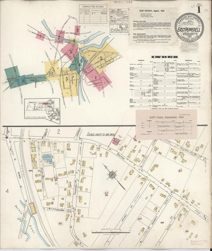Sanborn Fire Insurance Map from East Pepperell, Middlesex County, Massachusetts (1943), Sheet #0001 - Historic Sanborn Fire Insurance Map Print, vintage old map wall art, antique decor, genealogy gift, Massachusetts Massachusetts map