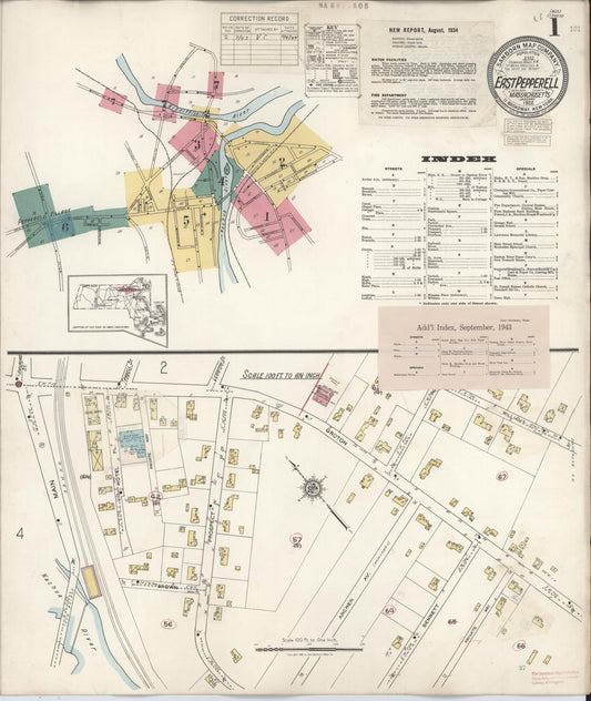 Sanborn Fire Insurance Map from East Pepperell, Middlesex County, Massachusetts (1943), Sheet #0001 - Historic Sanborn Fire Insurance Map Print, vintage old map wall art, antique decor, genealogy gift, Massachusetts Massachusetts map