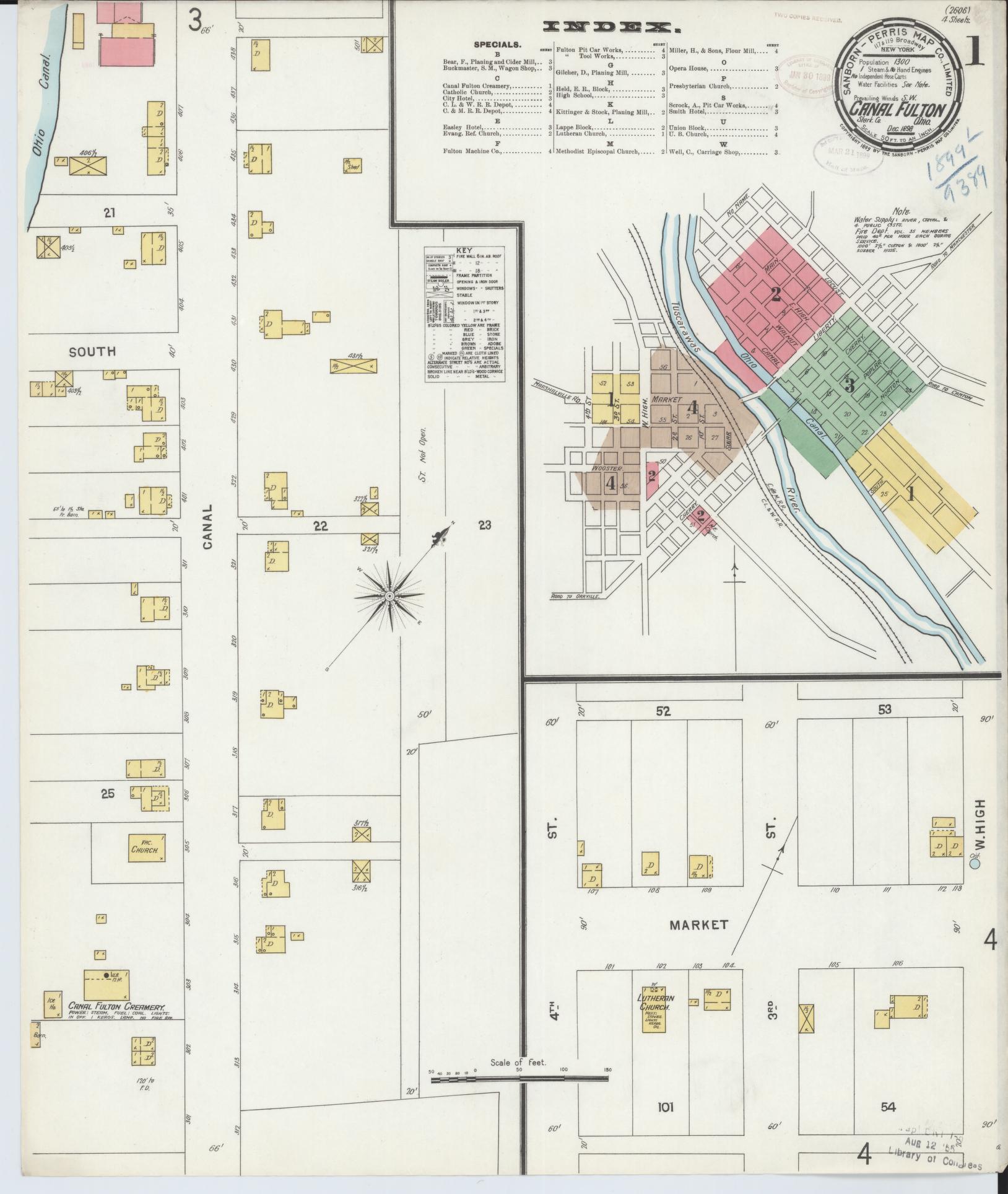Sanborn Fire Insurance Map from Canal Fulton, Stark County, Ohio (1898), Sheet #0001 - Historic Sanborn Fire Insurance Map Print, vintage old map wall art, antique decor, genealogy gift, Ohio Ohio map