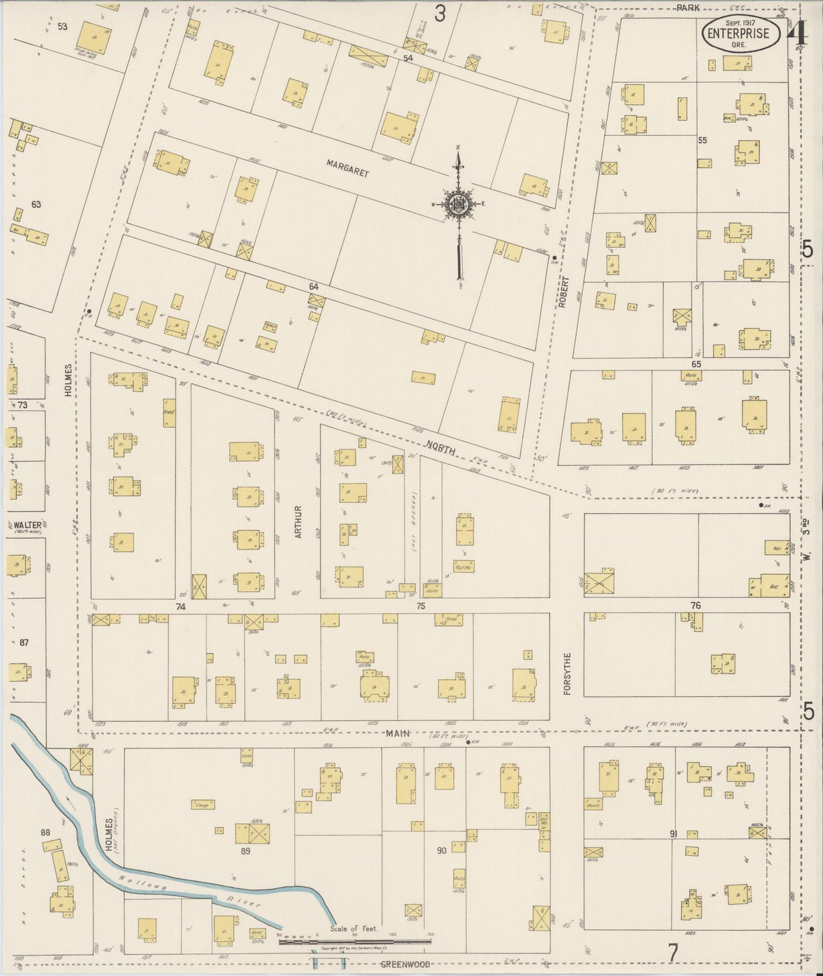 Sanborn Fire Insurance Map from Enterprise, Wallowa County, Oregon (1917), Sheet #0004 - Historic Sanborn Fire Insurance Map Print, vintage old map wall art, antique decor, genealogy gift, Oregon Oregon map