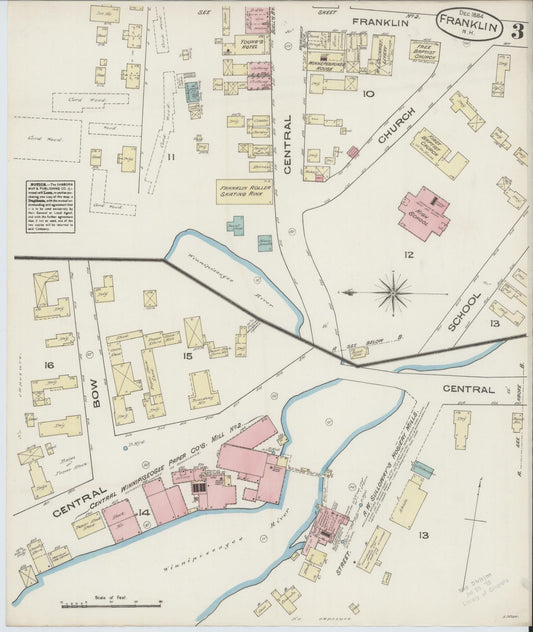 Sanborn Fire Insurance Map from Franklin, Merrimack County, New Hampshire (1884), Sheet #0003 - Historic Sanborn Fire Insurance Map Print, vintage old map wall art, antique decor, genealogy gift, New Hampshire New Hampshire map