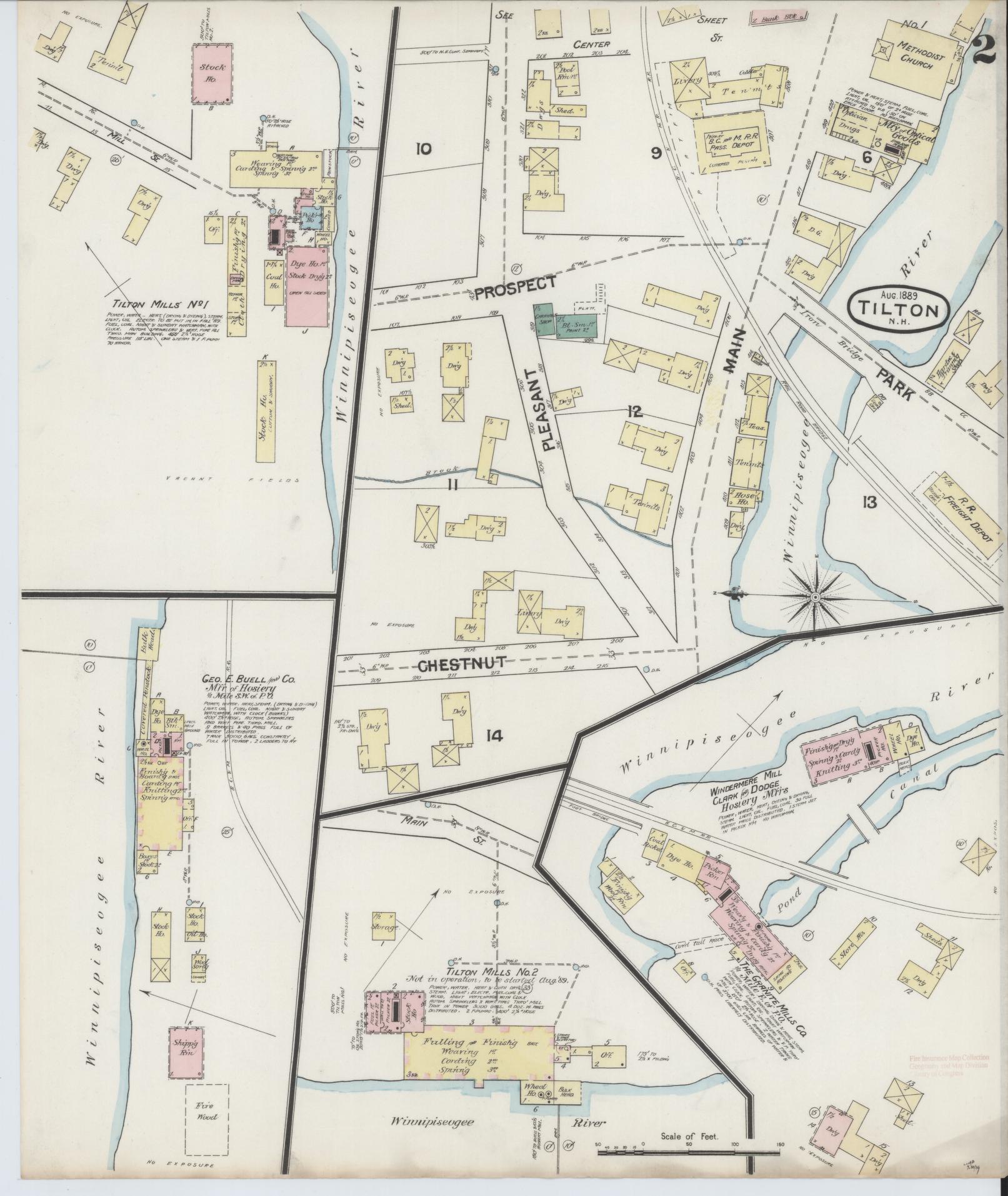 Sanborn Fire Insurance Map from Tilton, Belknap County, New Hampshire (1889), Sheet #0002 - Complete Map Set gallery image, historic Sanborn map, vintage wall art, New Hampshire New Hampshire