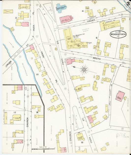 Sanborn Fire Insurance Map from Woodstock, Windsor County, Vermont (1892), Sheet #0003 - Historic Sanborn Fire Insurance Map Print, vintage old map wall art, antique decor, genealogy gift, Vermont Vermont map