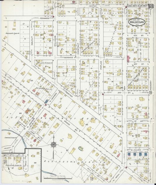 Sanborn Fire Insurance Map from Waukegan, Lake County, Illinois (1917), Sheet #0018 - Historic Sanborn Fire Insurance Map Print, vintage old map wall art, antique decor, genealogy gift, Illinois Illinois map
