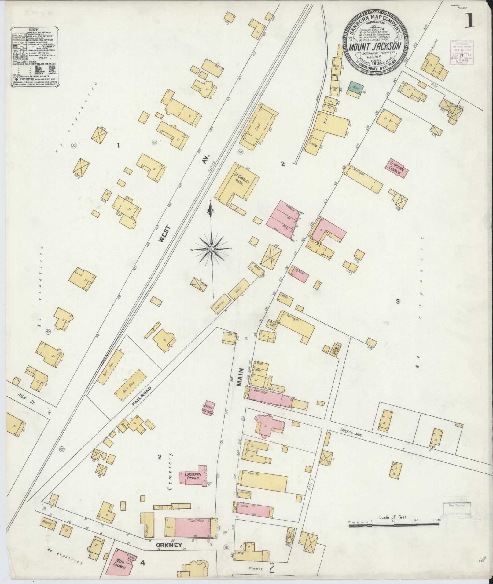 Sanborn Fire Insurance Map from Mount Jackson, Shenandoah County, Virginia. (1904) – Historic Sanborn Fire Insurance Map Print