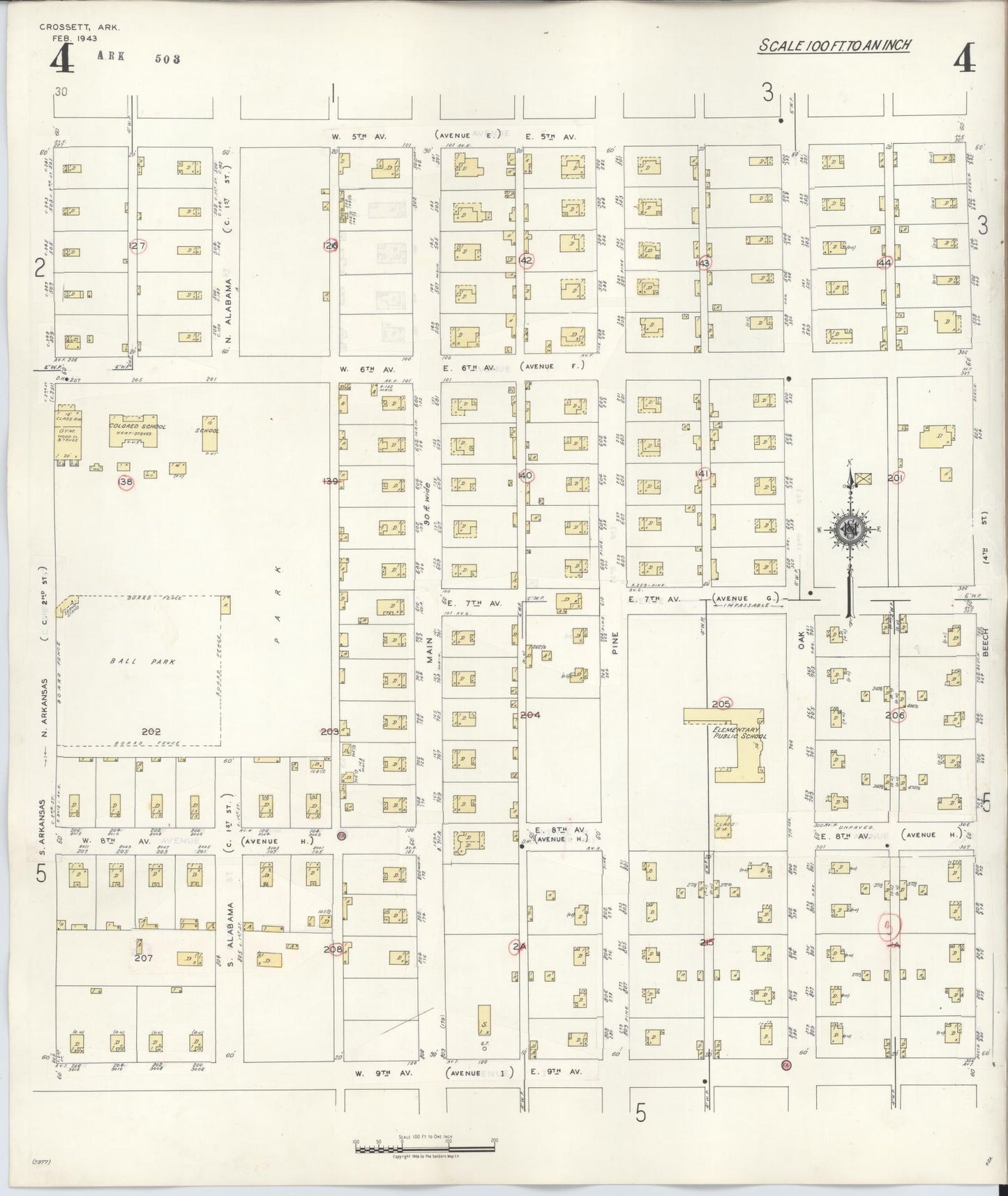 Sanborn Fire Insurance Map from Crossett, Ashley County, Arkansas (1948), Sheet #0004 - Complete Map Set gallery image, historic Sanborn map, vintage wall art, Arkansas Arkansas